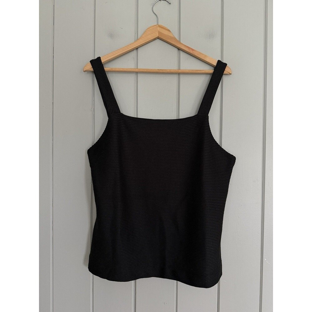 Banana Republic Factory Tank Top L Large Black Ottoman Square Neck Rib